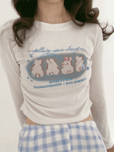 Blur Rabbit T 토끼 네마리 옆셔링 긴팔 크롭티 하이틴 y2k 레트로 티셔츠